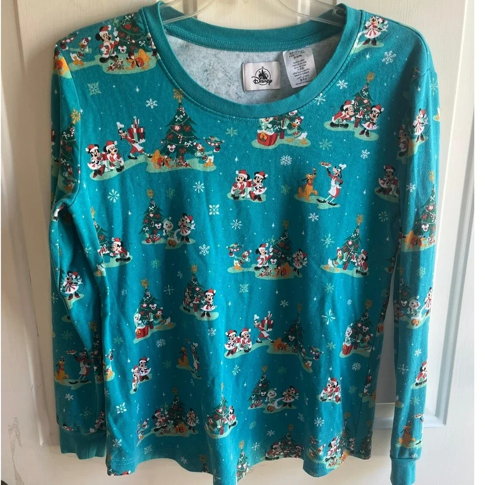 Disney Store Womens NWOT Holiday Christmas Tree Mickey Minnie Print Pajama Set S - Picture 2 of 8